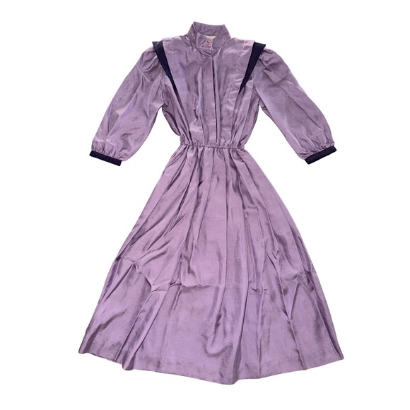 Vintage Joan Sparks for Daniel Barrett Purple Midi Dress 80s ILGWU Made USA G2 - Picture 3 of 13